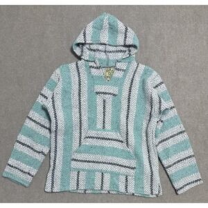 Baja Joe Pullover Hoodie Mens Small Striped Hippie Baja Drug Rug Kangaroo Pocket